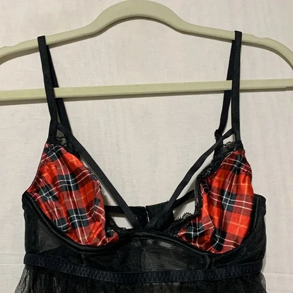Victoria’s Secret Plaid Panel Sheer Bottom Teddy Tank Top - Picture 2 of 6